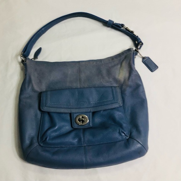 Coach women’s shoulder leather bag four pockets blue. 14”X 12” - Picture 1 of 9